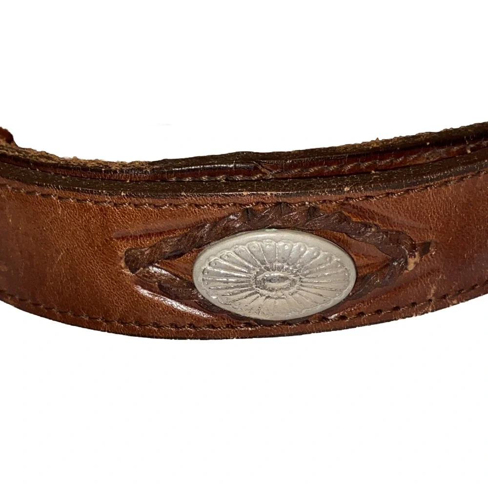 Vtg Belt Hand Tooled Leather Southwestern Braided Silver Brown Men's Sz 46